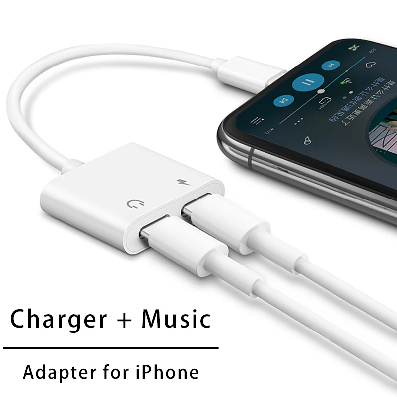 Аудиоадаптер с двойным освещением для IPhone 7 8 X XS MAX XR 11 12 зарядка наушников Aux 2 в 1