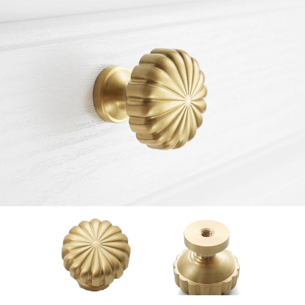 Ручки для мебели винтажные круглые Твердые Латунные золотые мебельные ручки