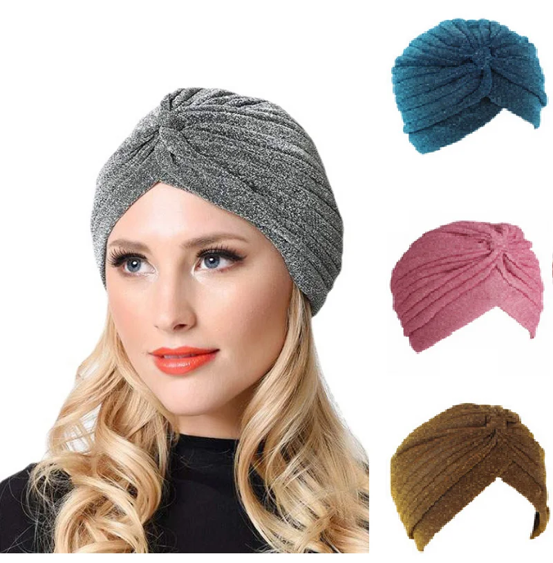 

Gold Shiny Turban Cap For Women Muslim Thin Hijab Soft Bright Hat Indian Style Muslim Thin Cap Breathable Girls Headdress