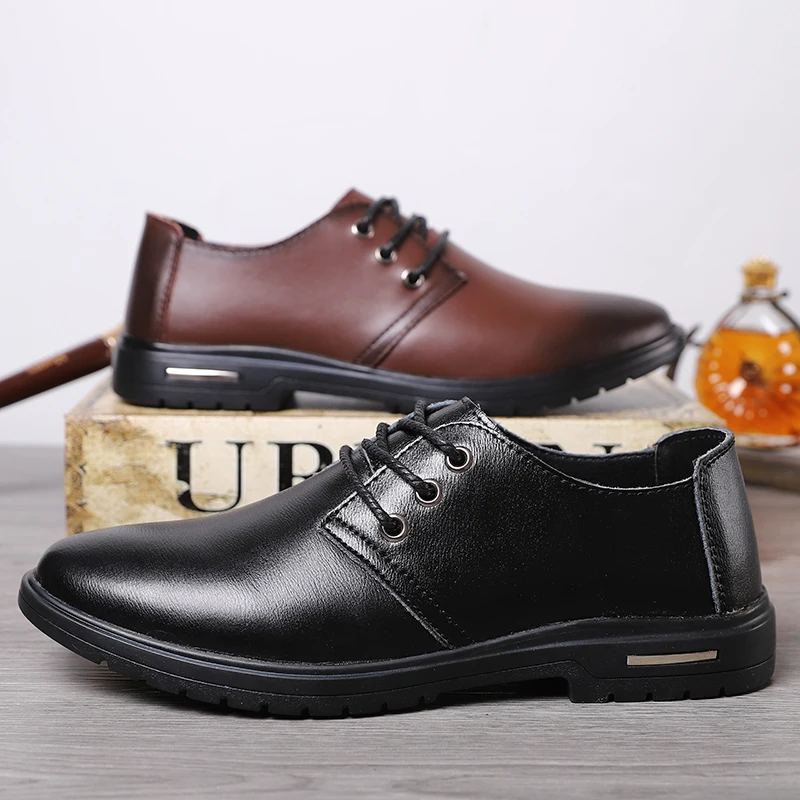 Мужские кожаные туфли на шнуровке повседневные безопасные плоская подошва