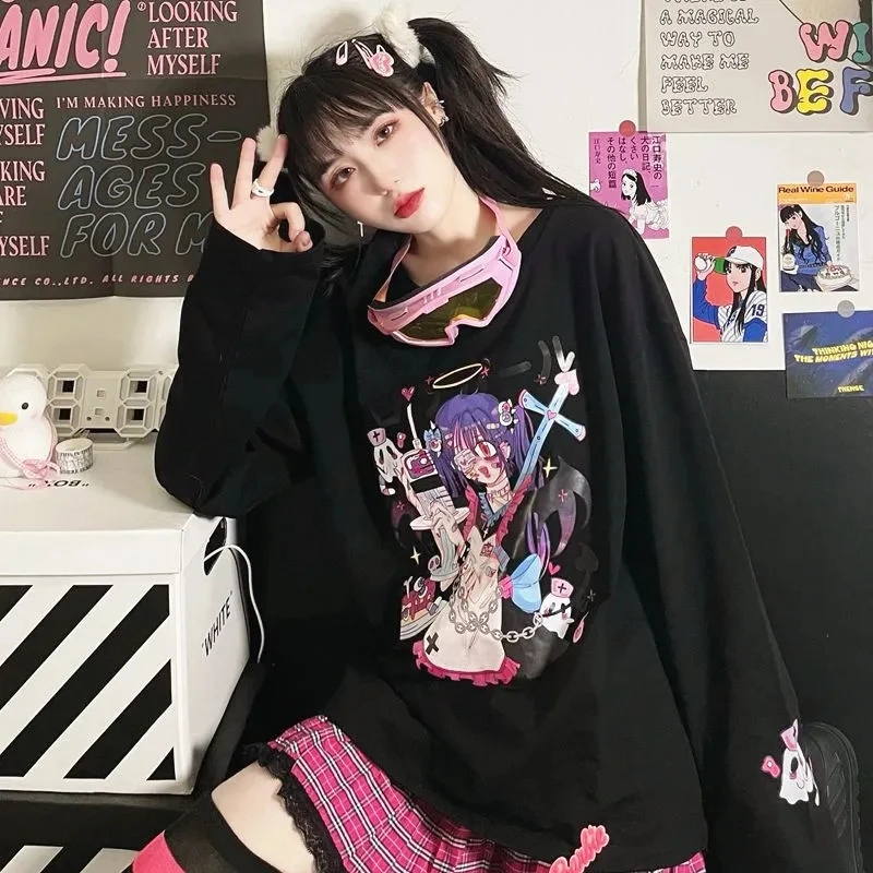 Woman Top Shirts Long Sleeve Anime Sweatshirt Woman Kawaii Clothes Spring Autumn Hip Hop Japanese Harajuku ANIME E Girl Clothes images - 6