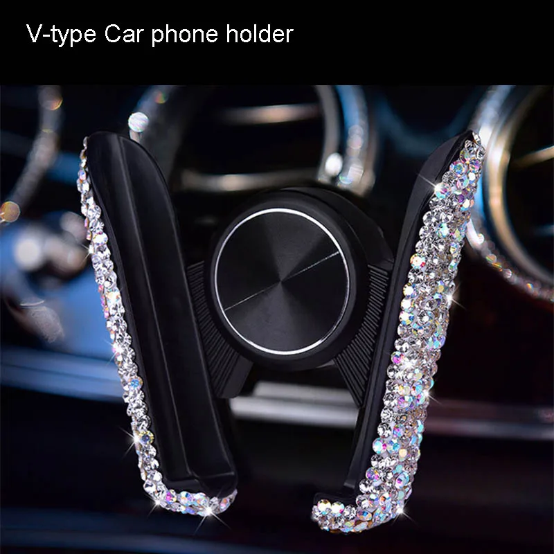 Car Phone Holder Блестящий хрустальный орнамент, подвеска для автомобиля, стразы для женщин и девочек, пепельница для автомобиля, держатель для телефона, чехол на руль, алмазная коробка для салфеток в автомобиле - Название цвета: Car Phone Holder