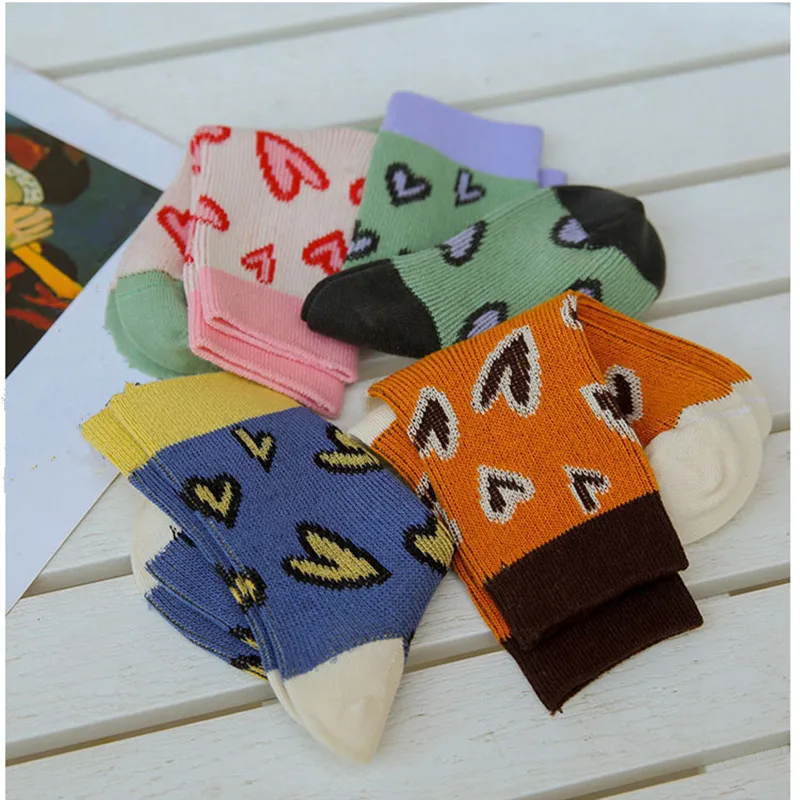 Calcetines tobilleros para ni&ntilde;os y ni&ntilde;as, con estampado de corazones, accesorios de ropa, Invierno-4