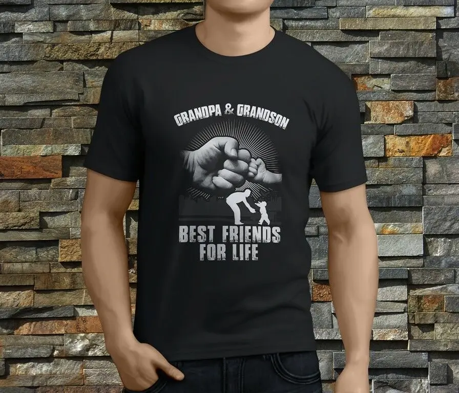 

New Popular Grandpa & Grandson Best Friend Black T-Shirt Size S-3XL