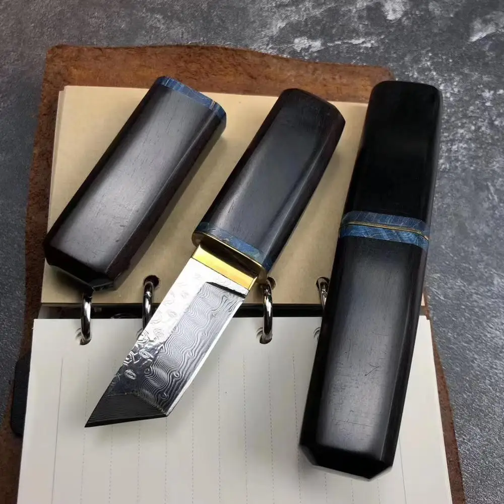 Черное прямое лезвие из дамасской стали японская Черная рукоятка черного дерева