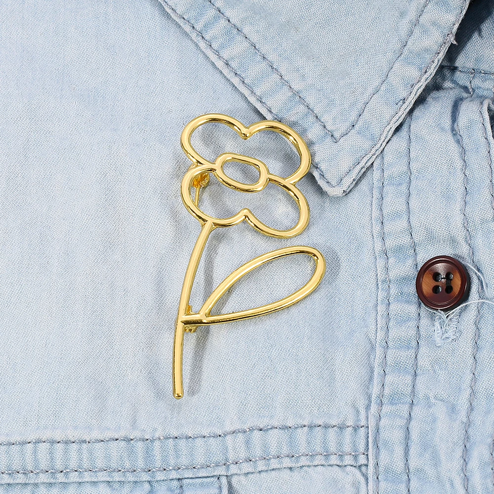 Золотистая брошь из сплава с полыми цветами ювелирные изделия корейский