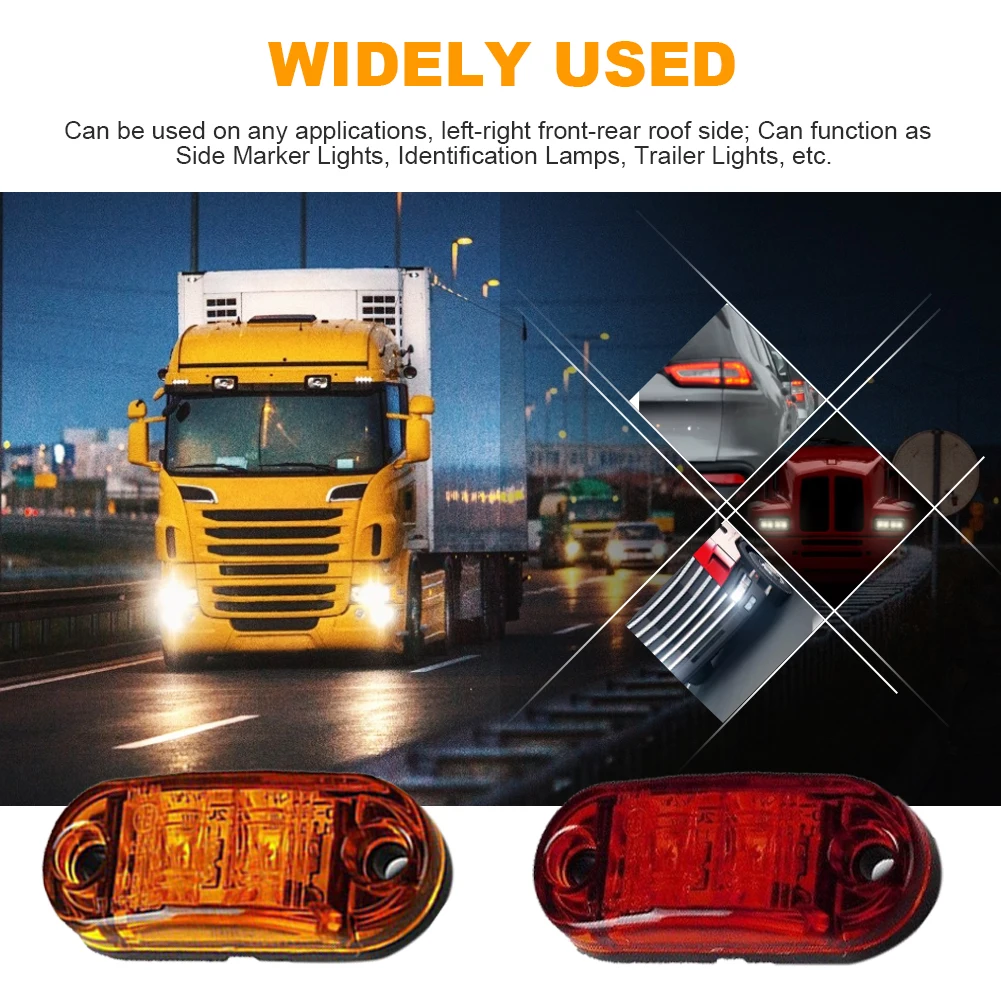 

5pcs Amber and 5pcs Red LED Car Side Marker Lights for Trailer Truck Pickup RV Oval 2.5" LED Marker Lights with 20 Screws