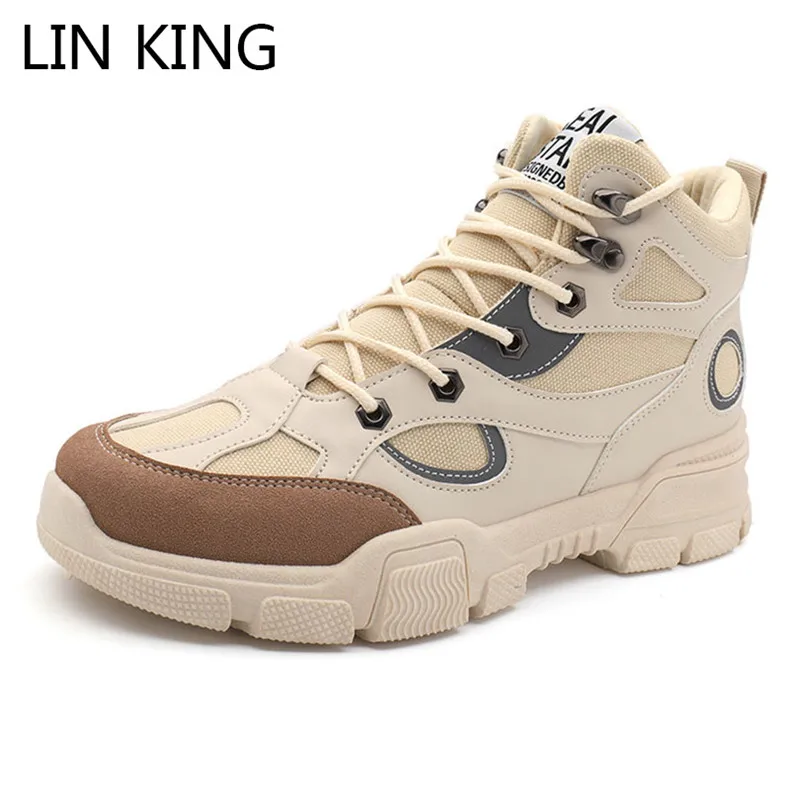 Мужские ботинки в стиле ретро LIN KING кожаные короткие большого размера светящиеся