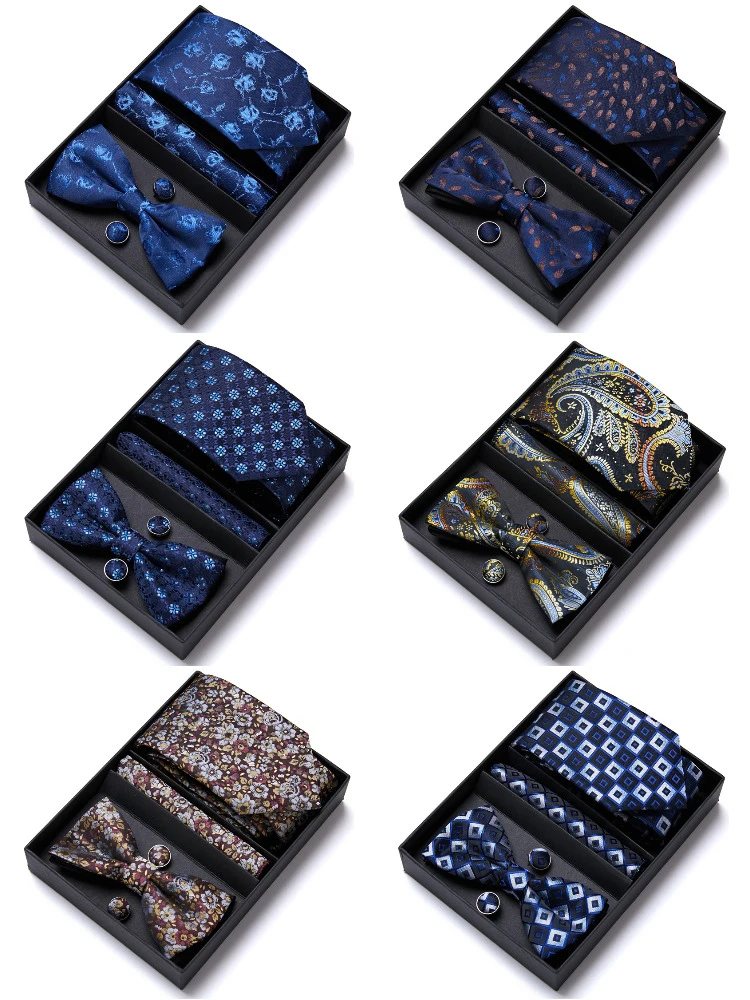 

Wholesale Vangise Brand Wedding Gift Tie Pocket Squares Set Necktie Box Solid Men Black Abraham Lincoln's birthday Fit Wedding