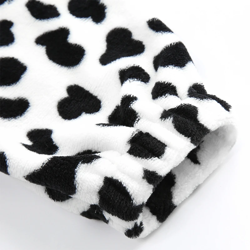 HEYounGIRL Cow Print Black White Crop Sweatshirt Women Casual Long Sleeve Pullover Hoodie Zipper Drawstring Autumn Winter Street