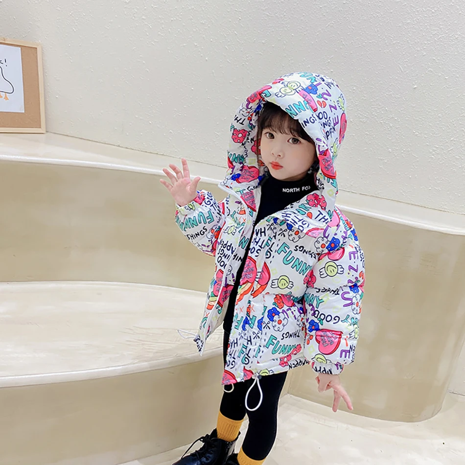 Модная хлопковая куртка с капюшоном и улыбающимся принтом Зимняя Толстая теплая
