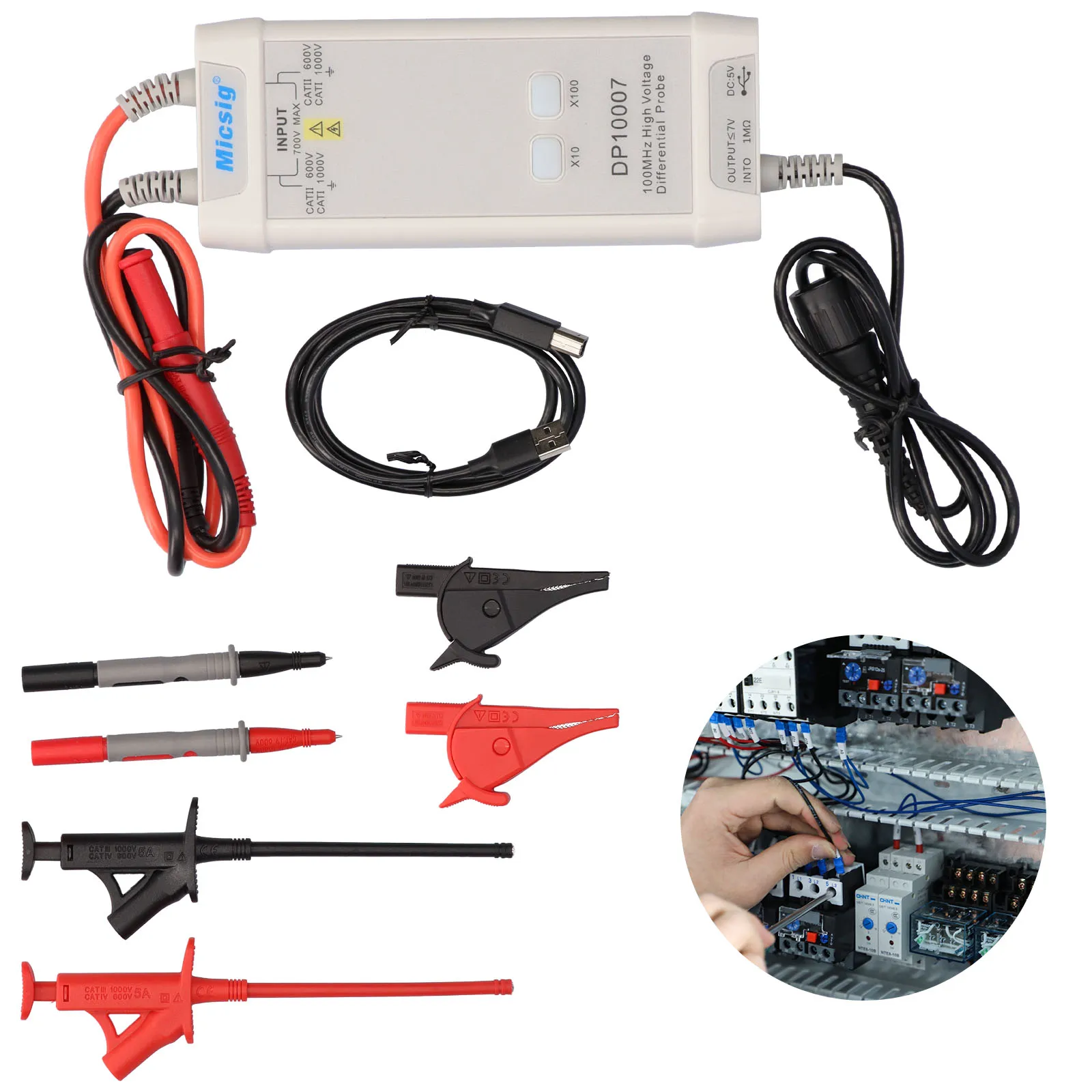 

1set Oscilloscope Probe DP10007 Oscilloscope 700V 100M High Voltage Differential Probe Kit Accessory USB Interface 10X/100X Rate