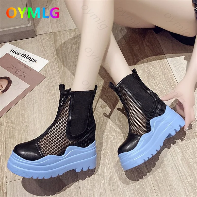 

Short boots women's hollow mesh boots isn't tide summer 2021 new thin Martin boots short tube inner adhesive shoes mesh sandals