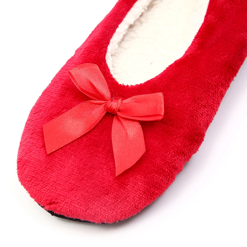 

Glglgege Lady Winter Home Slippers Warm Flock Indoor Floor Shoes Solid Color Bow Cotton Plush Shoes Women Casual Slip On