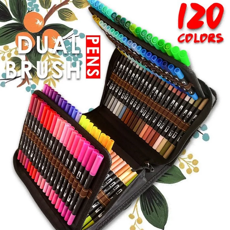 Акварельная ручка кисть маркеры Copic 120 цветные художественные с двойным