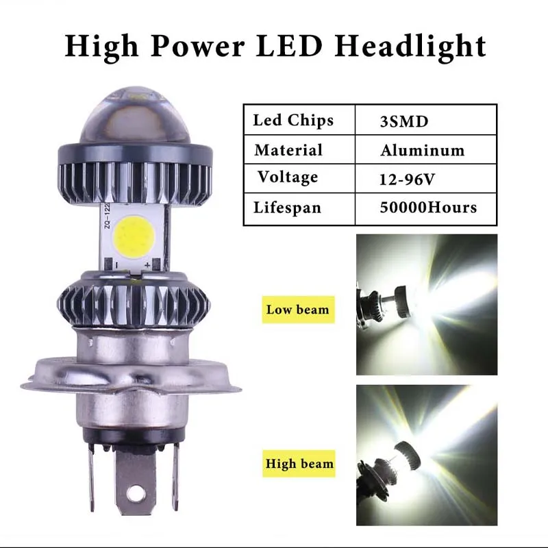 1 шт. Новинка Canbus H4 Hi-Lo beam BA20D супер яркие фары для мотоцикла 12-96 в противотуманные