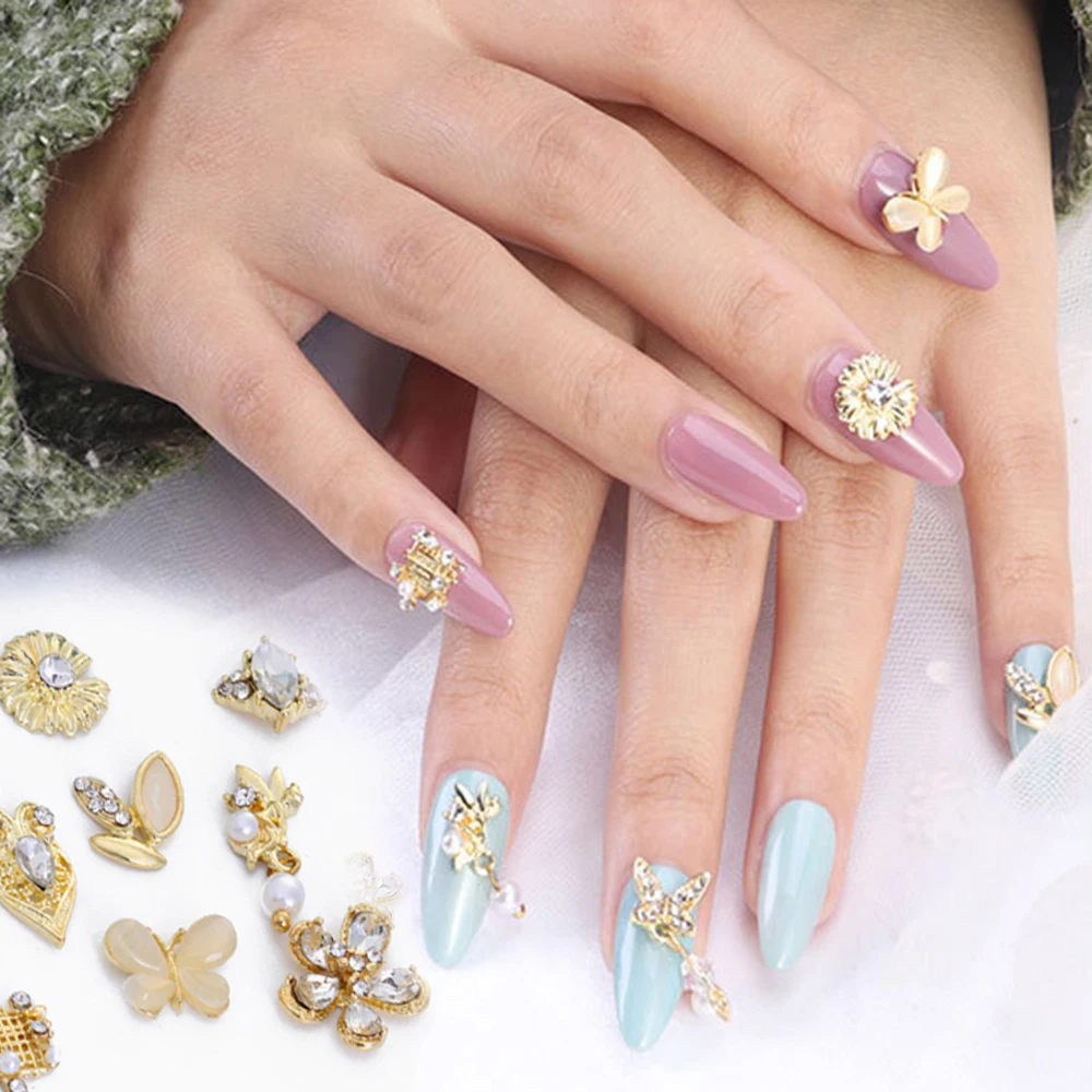 Новинка 5 предметов в лоте Подвеска на цепочке для ногтей Стразы 3D сплава виде