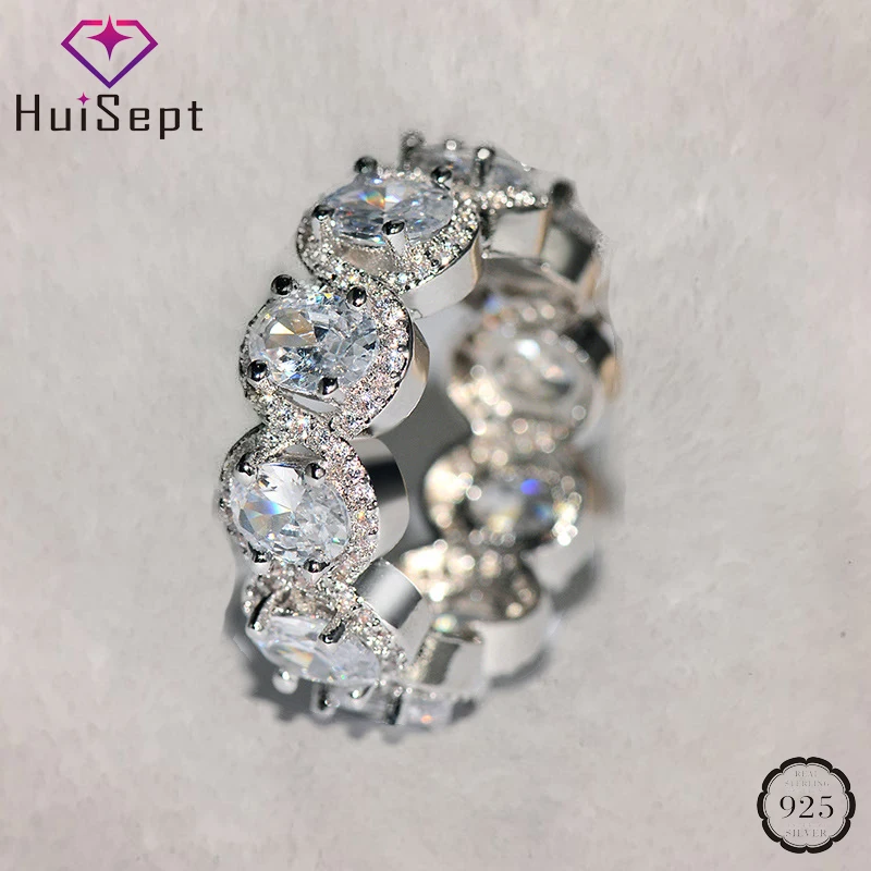 

HuiSept Trendy 925 Silver Women Ring Oval Shaped Amethyst Zircon Gemstones Jewellery Ornaments Gifts for Wedding Wholesale Rings