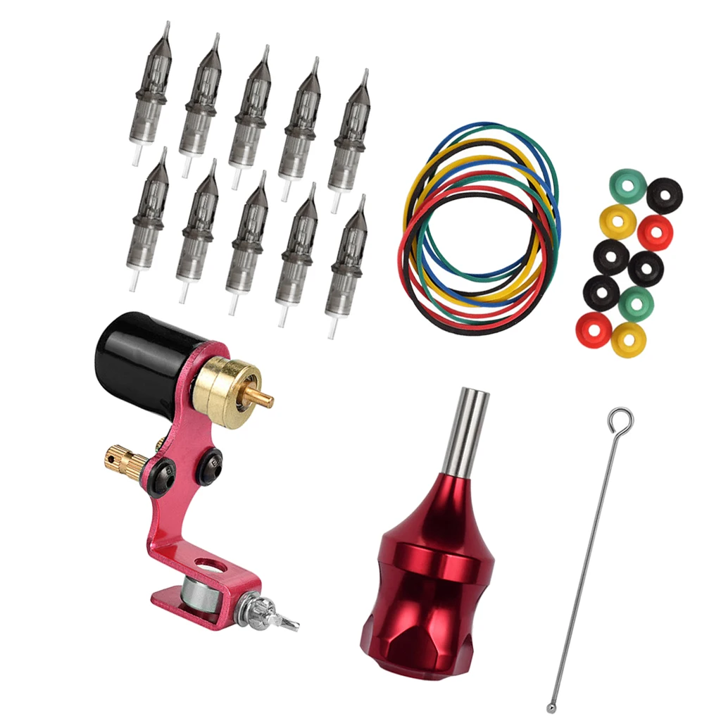 

Rotary Tattoo Machine Supplies Kit Cartridge Needles Grip Tube Rubber Bands