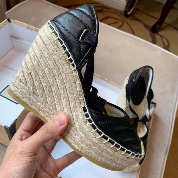 

Ollymurs 2021luxury brand women's sandals leather wedge heel 10 cm heel height sandals for women and fisherman high heel sandals