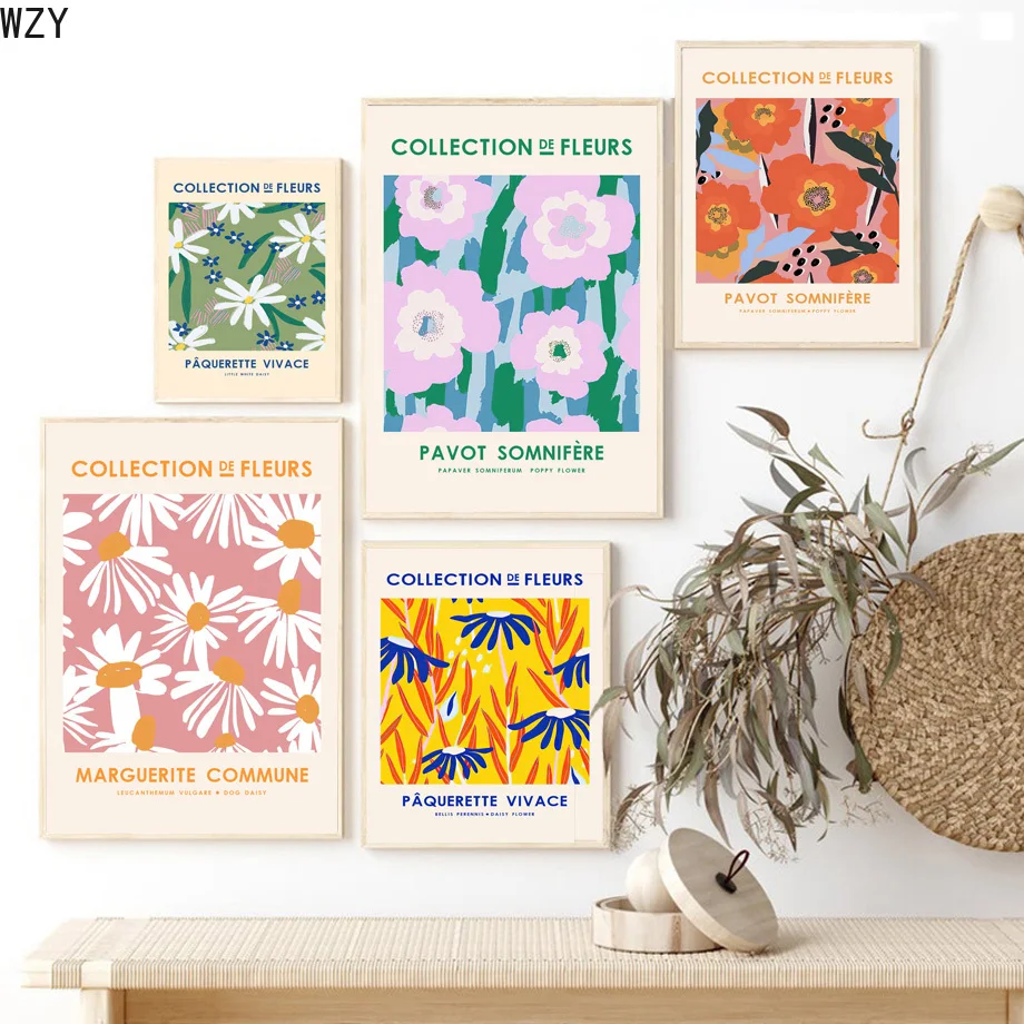 

Nordic Posters Vintage Marguerite Flower Market Wild Plant Canvas PaintingAnd Prints Wall Pictures For Living Room Decor