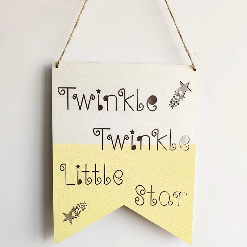 

Nordic Style Wood Decoration Banner for Baby Bedroom Wall Decal Lovely Twinkle Star Wood DIY Crafts Children's Room Wall Decor