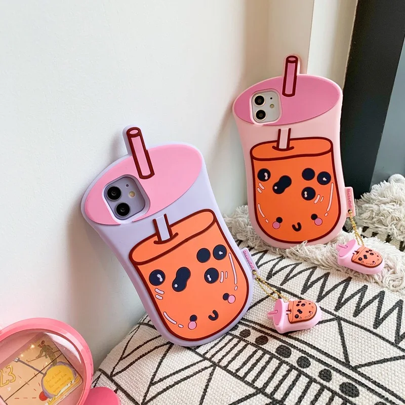 

Korea Cute Pearl Milk Tea Phone Case for IPhone 11Pro MAX Case X XS Max XR 6 7 8Plus Milk Tea Pattern Pendant Soft Cover Shell