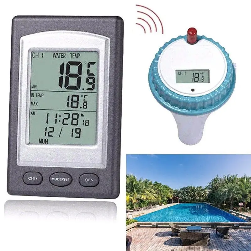 

Wireless Pool Thermometer Hot Tub Home Swim Spa Water Temperature Meter Calendar Alarm Clock -40~60C Waterproof Outside Sensor