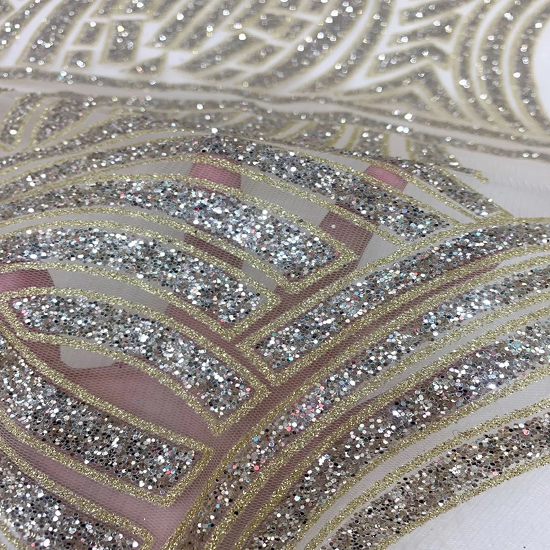 

Champagne/Silver/Rose Gold/Red/Blue/Green High Quality Glitter Tulle Mesh Sequins Lace Fabrics 2021 Nigerian Dress Material DIY