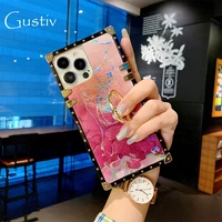 luxury gradient laser marble texture pu leather case for iphone 13 pro max 6 7 8 plus case for 12 mini shockproof square cover
