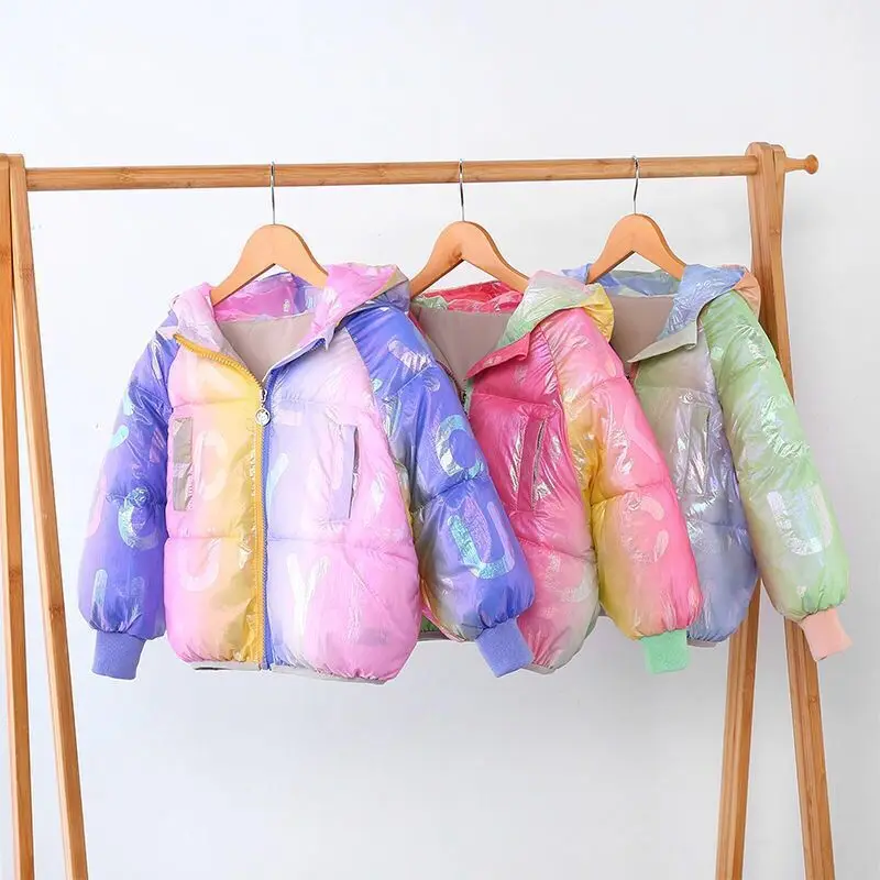 

Winter Fashion Rainbow Bright Hooded Thicken Warm Children's Candy Color Wash Free Cotton Jacket Children Jacket Outerwear 2-6Y