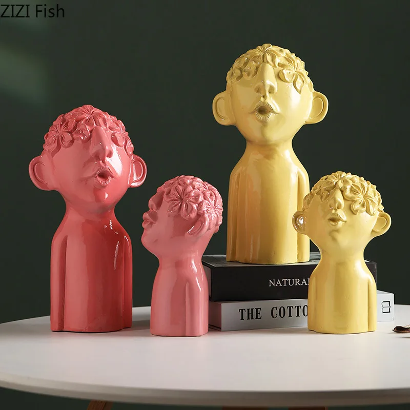 

Фигурка в европейском стиле с изображением цветка, мальчика, бюста, поделки, розовая и желтая фигурка, украшение для гостиной, подарок на ден...