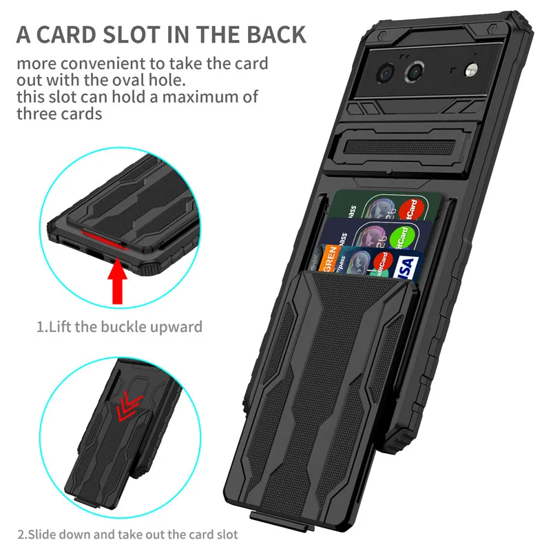 

For Google Pixel 6 Pro Case Shockproof Armor Stand Silicone Bumper Phone Cases For Pixel 6 Pixel6 With Card Slot Back Cover