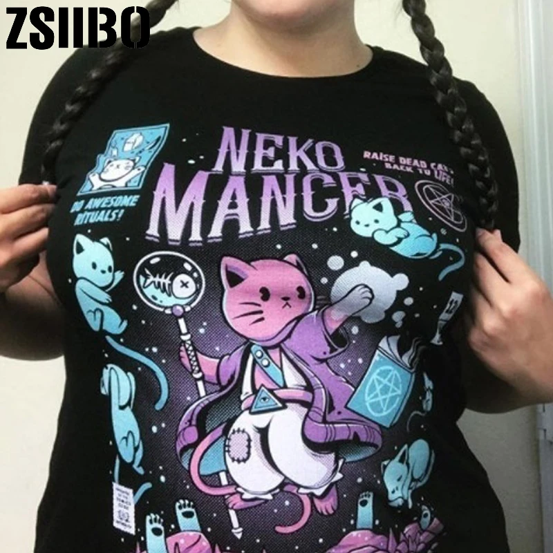 Футболка унисекс в стиле Харадзюку YF Neko Mancer модная Милая эстетичная черная