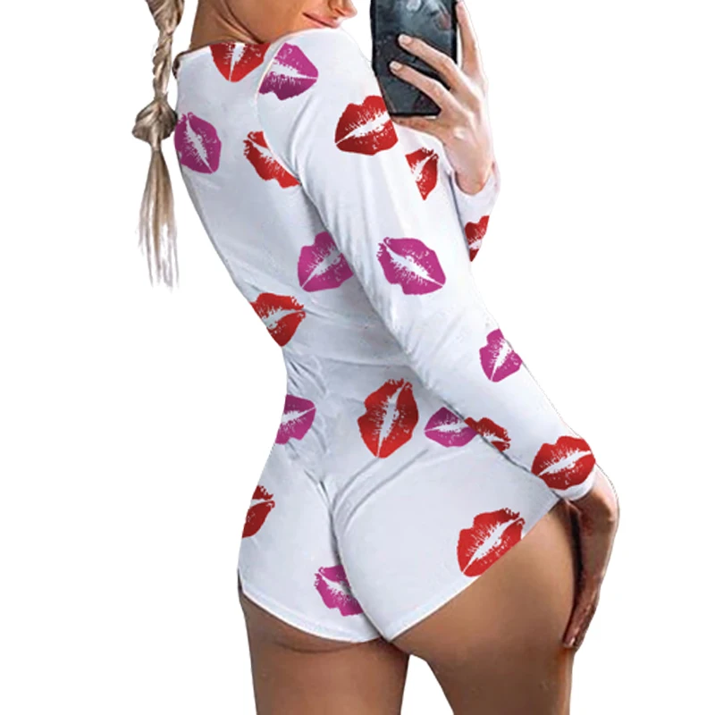 Женское облегающее боди с принтом губ и V-образным вырезом |