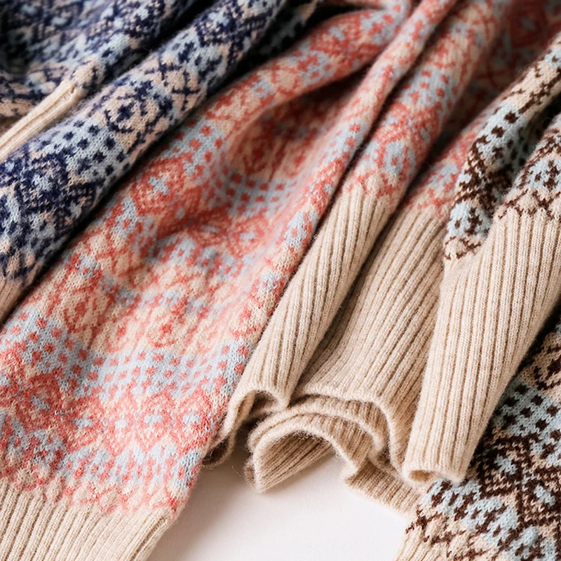 

BETHQUENOY V-neck Sweter Damski Geometry Pullover Winter Sweater Women Christmas Clothes Pull Femme Hiver 2020 Vrouw Truien Dame