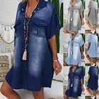 Женское джинсовое платье SAGACE, повседневное Свободное платье с длинным рукавом, отложным воротником, пуговицами и разрезом, уличная одежда на весну