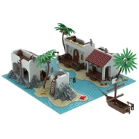 moc resort island hotel building block model toys pirate street scene lagoon lake construction modular architecture bricks toys