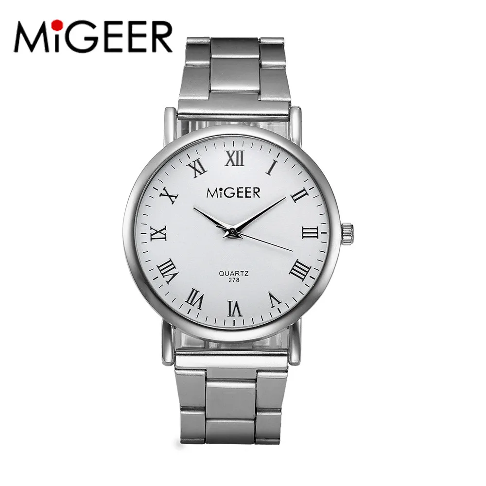 MIGEER Men Watches Brand Luxury Man Women Crystal Watch Stainless Steel Analog Quartz Wrist Watch Gift Relogio Masculino