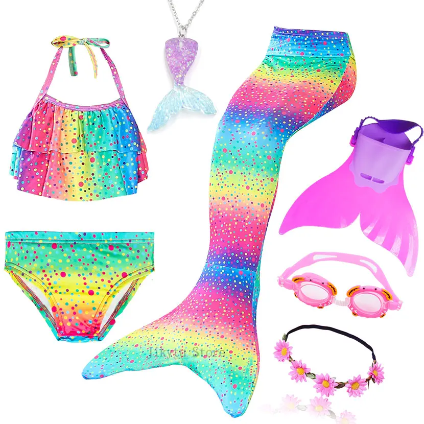 Kids Swimming Mermaid Tail Bikini Set can add with Monofin Flipper Ariel Costumes Cosplay Swimsuit Bathing Suit for Girls - Цвет: Package 1