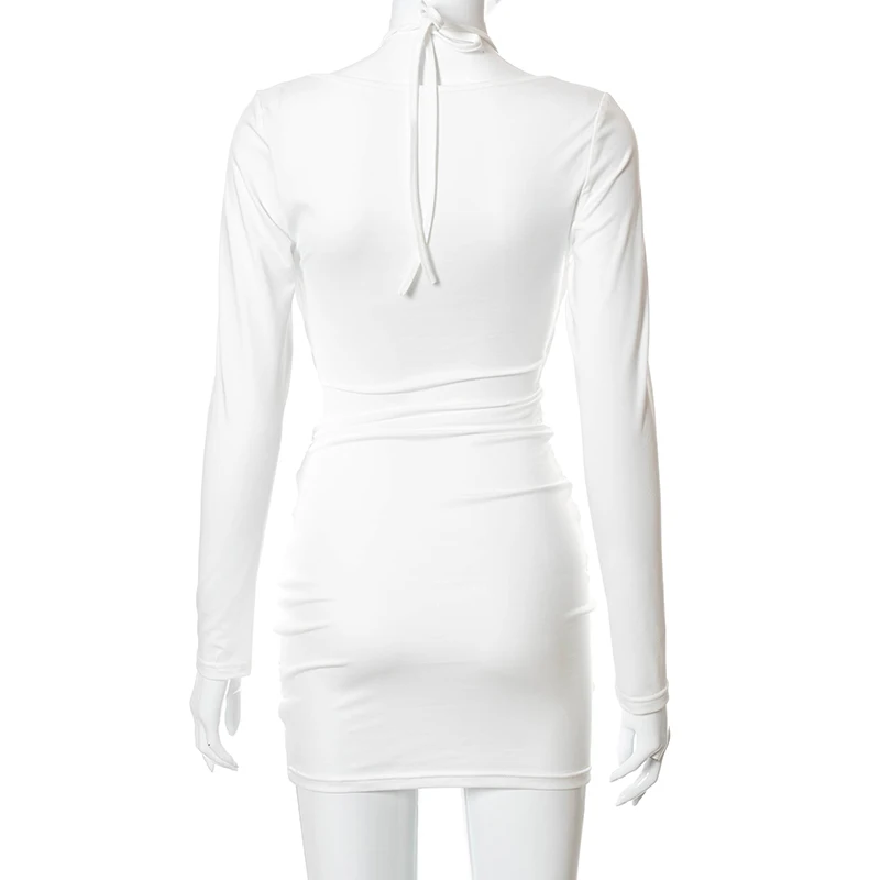 

Bomblook Sexy Party Club Bodycon Dresses For Womens 2021 Summer Clothing Halter Drawstring Lace Up Mixi Dress Female Streetwears