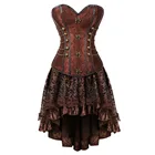 Платье-корсет в стиле стимпанк, Пиратская юбка, из двух частей, кожаный корсет-бюстье, бюстье, Женский готический костюм на Хэллоуин, цвет коричневый