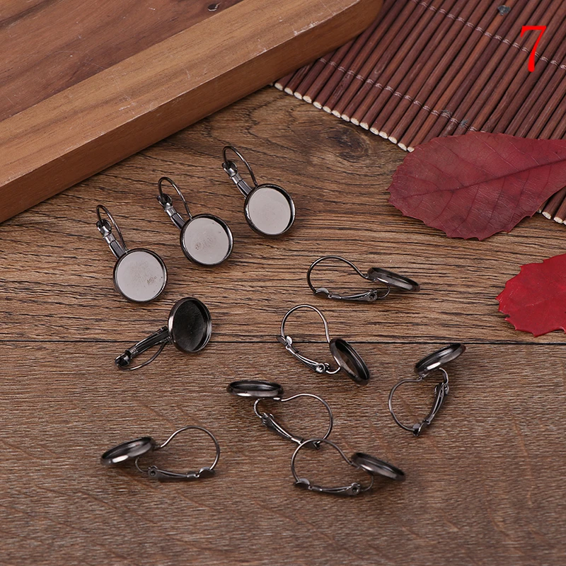 

10pcs Earring Hooks Round Cabochon Cameo Tray Settings Earring Blank Base Supplies For Jewelry ,Fit 12mm Glass Cabochon Making