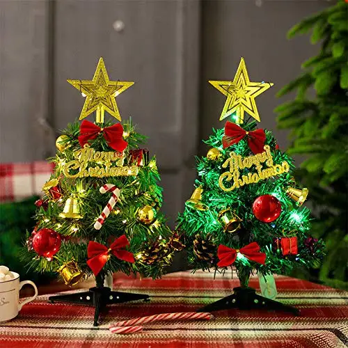 Mini &aacute;rbol de Navidad de 30CM para mesa, decoraci&oacute;n con cadena de luces LED, Cajas de Regalo, adornos colgantes y una estrella, para invierno-5