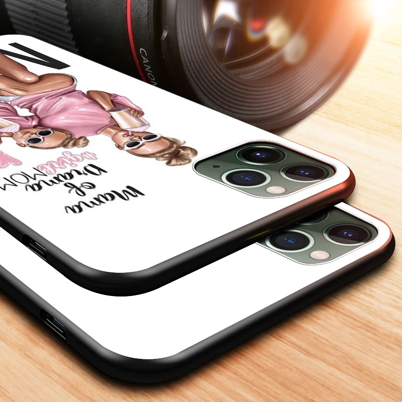 black cover hot mom and baby girl for apple iphone 12 mini 11 xs pro max x xr 8 7 6 6s plus se 2020 5 5s phone case free global shipping