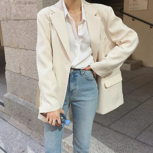 

Loose Outerwear Women Suit Jacket Spring Summer Female Jacke 2020 Elegant Chic Single-breasted Women Blazer Femme