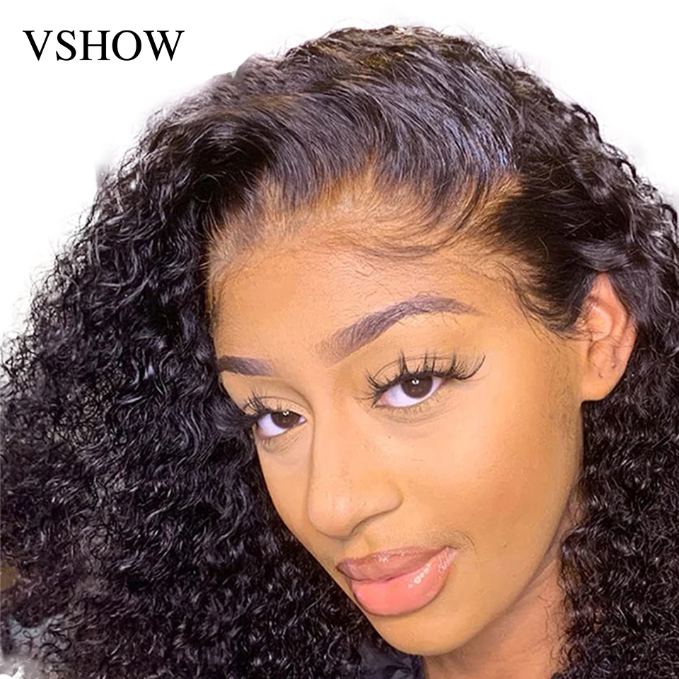 

VSHOW Kinky Curly 13X4 Lace Frontal Short Bob Wig For Women 4X4 Lace Closure Wig With Baby Hair Malaysian Remy Human Hair Wig