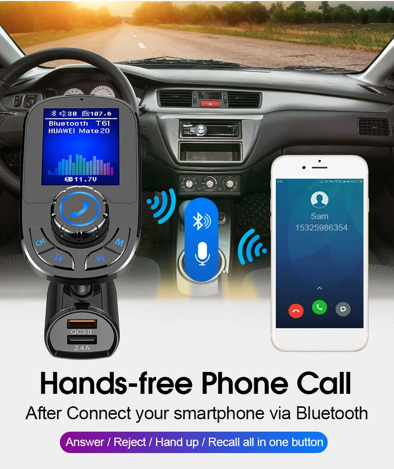 Автомобильный MP3 плеер JINSERTA Bluetooth 5 0 приемник FM передатчик двойной USB QC3.0 зарядное