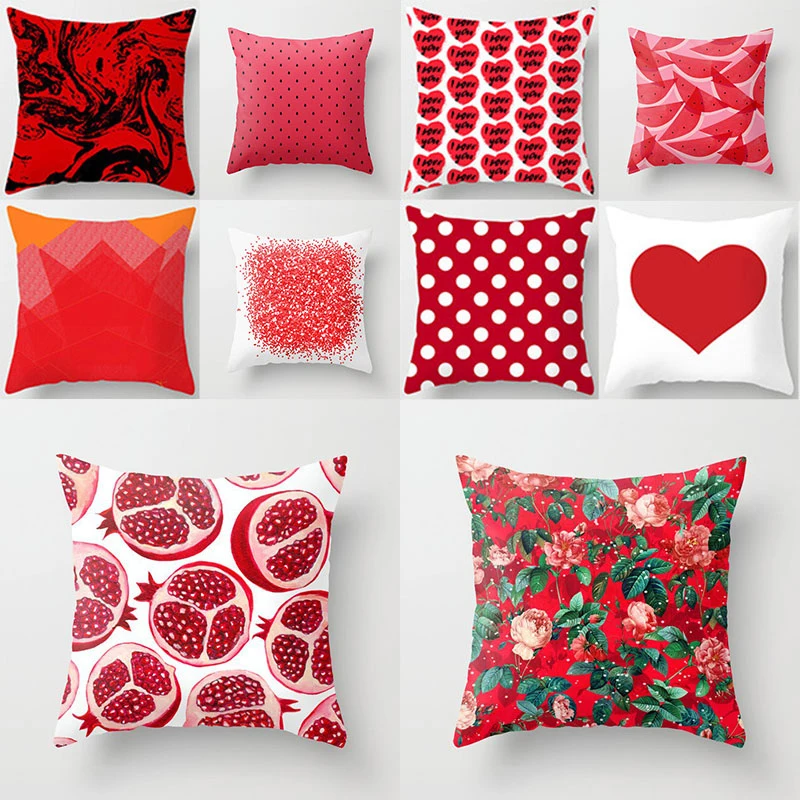 

Printed Red Pillow Cover 1PC Fashion Geometry Polyester Pillowcase Fashion Modern Simple Home Decor Pillowslip Cushion Cover