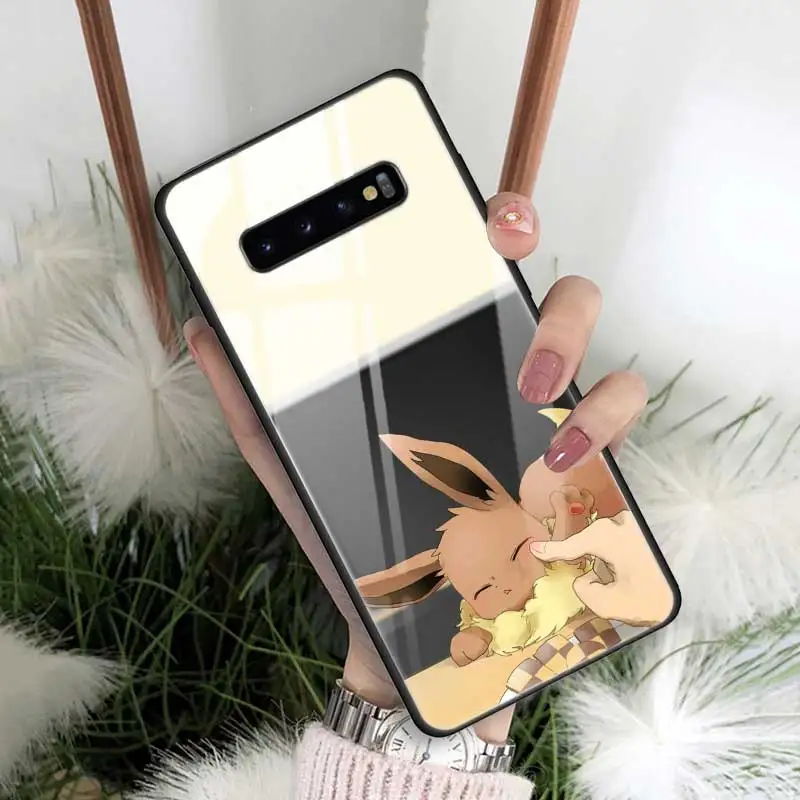 Чехол из закаленного стекла с рисунком eevee для samsung Galaxy S10 S10e S9 S8 Note9 Note 10 Plus 5G A50 A30 края из ТПУ